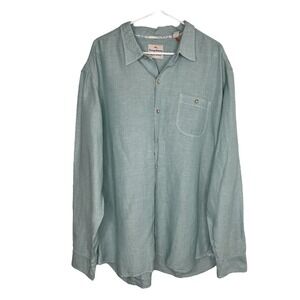 Tommy Bahama Button Down Shirt XXL Green Stripe Linen Tencel Island Crafted Mens